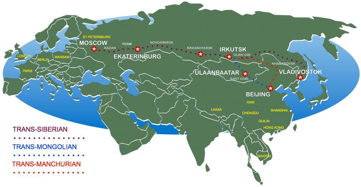 Peking Moskva rongi marsruut kaardil